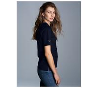 T-Shirt TRIGEMA "TRIGEMA T-Shirt DELUXE Baumwolle mit Kristallsteinen", Damen, Gr. XL, blau (navy), Single Jersey, 100% Baumwolle, Basic, lang, Rundhals, Shirts T-Shirt (446267-XL) navy