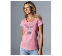 T-Shirt TRIGEMA "TRIGEMA T-Shirt Glitzer-Hirsch", Damen, Gr. M, lila (lilie), 100% Baumwolle, Shirts T-Shirt (93644651-M) lilie