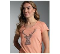 T-Shirt TRIGEMA "TRIGEMA T-Shirt Glitzer-Hirsch", Damen, Gr. XL, puder, Single Jersey, 100% Baumwolle, lang, Rundhals, Shirts T-Shirt (19958437-XL) puder