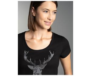 T-Shirt TRIGEMA "TRIGEMA T-Shirt Glitzer-Hirsch", Damen, Gr. XL, schwarz, Single Jersey, 100% Baumwolle, lang, Rundhals, Shirts T-Shirt (506298-XL) schwarz