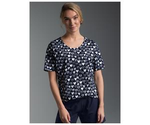 T-Shirt TRIGEMA "TRIGEMA T Shirt mit Allover-Druck "Herzen", Damen, Gr. XL, navy, Single Jersey, 100% Baumwolle, Basic, Rundhals, Shirts T-Shirt (37852234-XL) navy