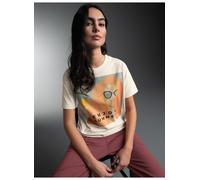 T-Shirt TRIGEMA "TRIGEMA T Shirt mit Druck "Enjoy Summer", Damen, Gr. M, natur, Single Jersey, 100% Baumwolle, Basic, Rundhals, Shirts T-Shirt (84242211-M) natur
