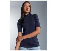 T-Shirt TRIGEMA "TRIGEMA T-Shirt mit elastischem Stehkragen", Damen, Gr. S, blau (navy), 94% Viskose, 6% Elasthan, Shirts T-Shirt (61807312-S) navy