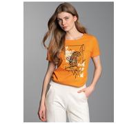 T-Shirt TRIGEMA "TRIGEMA T-Shirt mit floralem Leo-Print", Damen, Gr. XL, curry, 100% Baumwolle, Basic, Shirts T-Shirt (27238561-XL) curry