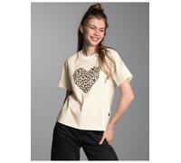 T-Shirt TRIGEMA "TRIGEMA T-Shirt mit goldenem Leo-Herz-Print", Damen, Gr. L, natur, 100% Baumwolle, Basic, Shirts T-Shirt (76133217-L) natur