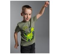 T-Shirt TRIGEMA "TRIGEMA T-Shirt mit großem Dino-Printmotiv", Mädchen, Gr. 104, salbei, Single Jersey, 100% Baumwolle, Basic, Rundhals, Shirts T-Shirt (47763147-104) salbei