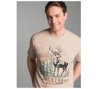 T-Shirt TRIGEMA "TRIGEMA T-Shirt mit großem Hirsch-Printmotiv", Herren, Gr. 3XL, beige (sand, melange), 100% Baumwolle, Basic, Shirts T-Shirt (76162461-XXXL) sand, melange