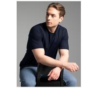 T-Shirt TRIGEMA "TRIGEMA T-Shirt mit Knopfleiste DELUXE Baumwolle", Herren, Gr. XL, blau (navy), 100% Baumwolle, klassisch, Kurzarm, Shirts (11396763-XL) navy