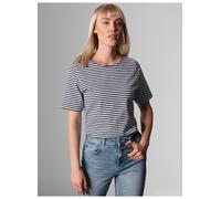 T-Shirt TRIGEMA "TRIGEMA T-Shirt mit Streifenmuster", Damen, Gr. L, blau (navy), 100% Baumwolle, Shirts T-Shirt (26618127-L) navy
