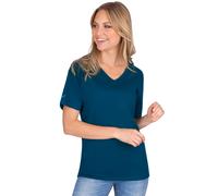 T-Shirt TRIGEMA "TRIGEMA V-Shirt aus 100% Bio-Baumwolle (kbA)", Damen, Gr. S, blau (saphir, c2c), 100% Baumwolle (Bio-Baumwolle kbA), Basic, Shirts T-Shirt (47486514-S) saphir, c2c