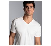 T-Shirt TRIGEMA "TRIGEMA V-Shirt aus 100% Lyocell", Herren, Gr. S, weiß, Single Jersey, 100% Lyocell, Basic, lang, V-Ausschnitt, Shirts T-Shirt (88802536-S) weiß