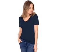 T-Shirt TRIGEMA "TRIGEMA V-Shirt aus Baumwolle/Elastan", Damen, Gr. XL, blau (navy), 95% Baumwolle, 5% Elastan, Basic, Shirts T-Shirt (59804905-XL) navy