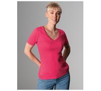 T-Shirt TRIGEMA "TRIGEMA V-Shirt aus Baumwolle/Elastan", Mädchen, Gr. XL, orange (koralle), 95% Baumwolle, 5% Elastan, Basic, Shirts T-Shirt (45229217-XL)