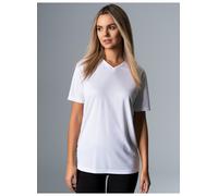 T-Shirt TRIGEMA "TRIGEMA V-Shirt COOLMAX", Damen, Gr. XL, weiß, 100% Polyester (recycelt), Shirts T-Shirt (134806-XL) weiß