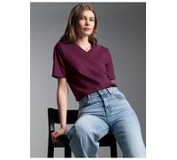 T-Shirt TRIGEMA "TRIGEMA V-Shirt DELUXE Baumwolle", Damen, Gr. L, rot (sangria), Single Jersey, 100% Baumwolle, Basic, lang, V-Ausschnitt, Shirts T-Shirt (60496767-L) sangria