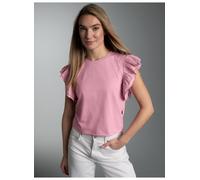 T-Shirt TRIGEMA "TRIGEMA Volant Shirt", Damen, Gr. XS, rosa (lilie), Single Jersey, 100% Baumwolle, Basic, Rundhals, Shirts T-Shirt (31973237-XS) lilie