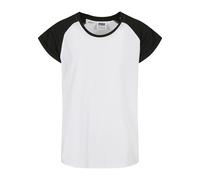T-Shirt URBAN CLASSICS "Urban Classics Damen Girls Contrast Raglan Tee", Mädchen, Gr. 134/140, weiß, schwarz, 100% Baumwolle, mehrfarbig, loose fit, Rundhals, Shirts T-Shirt (26850562-134) weiß, schwa