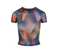 T-Shirt URBAN CLASSICS "Urban Classics Damen Ladies AOP Mesh Tee", Damen, Gr. 3XL, multicolorreflection, 95% Polyester, 5% Elasthan, bedruckt, skinny fit, Rundhals, Shirts T-Shirt (62223704-XXXL) mult