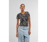 T-Shirt URBAN CLASSICS "Urban Classics Damen Ladies AOP Mesh Tee", Damen, Gr. XL, schwarzleaf, 95% Polyester, 5% Elasthan, bedruckt, skinny fit, Rundhals, Shirts T-Shirt (35746115-XL) schwarzleaf