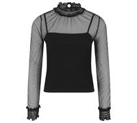 T-Shirt URBAN CLASSICS "Urban Classics Damen Ladies Double Layer Mesh L/S", Damen, Gr. XS, schwarz, 100% Polyamid, unifarben, slim fit, eckiger Ausschnitt, Shirts T-Shirt (73632304-XS) schwarz