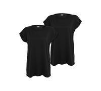 T-Shirt URBAN CLASSICS "Urban Classics Damen Ladies Extended Shoulder Tee 2-Pack", Damen, Gr. S, schwarz schwarz, 100% Baumwolle, unifarben, loose fit, Rundhals, Shirts T-Shirt (38997107-S) schwarz sc