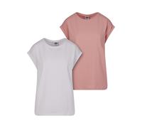 T-Shirt URBAN CLASSICS "Urban Classics Damen Ladies Extended Shoulder Tee 2-Pack", Damen, Gr. XS, lemonadepink, weiß, 100% Baumwolle, unifarben, loose fit, Rundhals, Shirts T-Shirt (16373956-XS) lemon