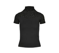 T-Shirt URBAN CLASSICS "Urban Classics Damen Ladies Flock Lace Turtleneck Tee", Damen, Gr. XS, schwarz, 95% Baumwolle, 5% Elasthan, unifarben, slim fit, amerikanischer Ausschnitt, Shirts T-Shirt (9215