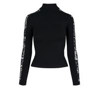 T-Shirt URBAN CLASSICS "Urban Classics Damen Ladies Lace Striped LS", Damen, Gr. XS, schwarz, 95% Baumwolle, 5% Elasthan, gestreift, slim fit, amerikanischer Ausschnitt, Shirts T-Shirt (61493260-XS) s