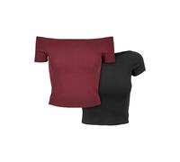 T-Shirt URBAN CLASSICS "Urban Classics Damen Ladies Off Shoulder Rib Tee 2-Pack", Damen, Gr. L, rotwine, schwarz, 97% Baumwolle, 3% Elasthan, unifarben, slim fit, Carmenausschnitt, Shirts T-Shirt (619