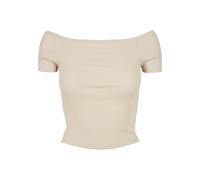 T-Shirt URBAN CLASSICS "Urban Classics Damen Ladies Off Shoulder Rib Tee", Damen, Gr. 3XL, softseagrass, 97% Baumwolle, 3% Elasthan, unifarben, slim fit, Carmenausschnitt, Shirts T-Shirt (20094619-XXX