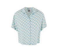 T-Shirt URBAN CLASSICS "Urban Classics Damen Ladies Resort Shirt", Damen, Gr. XS, oceanblaucheck, 100% Viskose, geblümt, loose fit, amerikanischer Ausschnitt, Shirts T-Shirt (57419159-XS) oceanblauche