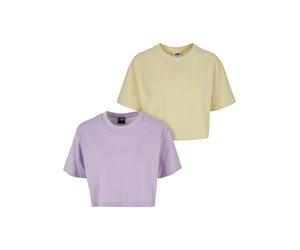 T-Shirt URBAN CLASSICS "Urban Classics Damen Ladies Short Oversized Tee 2-Pack", Damen, Gr. 3XL, lila, softgelb, 100% Baumwolle, unifarben, oversize, Rundhals, Shirts T-Shirt (77560755-XXXL) lila, sof