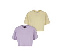 T-Shirt URBAN CLASSICS "Urban Classics Damen Ladies Short Oversized Tee 2-Pack", Damen, Gr. XS, lila, softgelb, 100% Baumwolle, unifarben, oversize, Rundhals, Shirts T-Shirt (77560755-XS) lila, softge