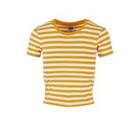 T-Shirt URBAN CLASSICS "Urban Classics Damen Ladies Short Striped Tee", Damen, Gr. XL, gelb (weiß, magicmango), 100% Baumwolle, gestreift, loose fit, Rundhals, Shirts T-Shirt (38897931-XL) weiß, magic