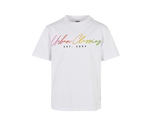 T-Shirt URBAN CLASSICS "Urban Classics Herren Boys Script Logo Tee", Jungen, Gr. 134/140, weiß, 100% Baumwolle, unifarben, oversize, Rundhals, Shirts T-Shirt (82293144-134) weiß