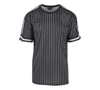 T-Shirt URBAN CLASSICS "Urban Classics Herren Oversized Striped Mesh Tee", Damen, Gr. L, schwarz, weiß, 100% Polyester, gestreift, normal, Rundhals, Shirts T-Shirt (50341502-L) schwarz, weiß