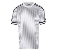 T-Shirt URBAN CLASSICS "Urban Classics Herren Oversized Striped Mesh Tee", Jungen, Gr. XXL, schwarz-weiß (weiß, schwarz), 100% Polyester, gestreift, normal, Rundhals, Shirts T-Shirt (35874762-XXL) wei