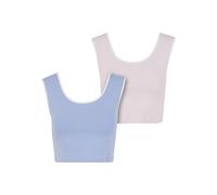 T-Shirt URBAN CLASSICS "Urban Classics Ladies Contrast Cropped Top", Damen, Gr. 5XL, powderblau, weiß, blushedrose, weiß, 95% Baumwolle, 5% Elasthan, unifarben, slim fit, U-Boot-Ausschnitt, Shirts T-S