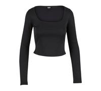 T-Shirt URBAN CLASSICS "Urban Classics Ladies Glitter Square Neck Longsleeve", Damen, Gr. XL, schwarz, 100% Kunststoff, unifarben, skinny fit, eckiger Ausschnitt, Shirts T-Shirt (69016522-XL) schwarz