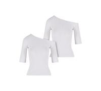 T-Shirt URBAN CLASSICS "Urban Classics Ladies Organic Asymmetric Rib Tee 2-Pack", Damen, Gr. M, weiß weiß, 100% Baumwolle, unifarben, skinny fit, asymmetrischer Ausschnitt, Shirts T-Shirt (47245725-M)