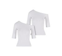 T-Shirt URBAN CLASSICS "Urban Classics Ladies Organic Asymmetric Rib Tee 2-Pack", Damen, Gr. XS, weiß weiß, 100% Baumwolle, unifarben, skinny fit, asymmetrischer Ausschnitt, Shirts T-Shirt (47245725-X