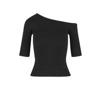 T-Shirt URBAN CLASSICS "Urban Classics Ladies Organic Asymmetric Rib Tee", Damen, Gr. XS, schwarz, 100% Baumwolle, unifarben, skinny fit, asymmetrischer Ausschnitt, Shirts T-Shirt (58809312-XS) schwar