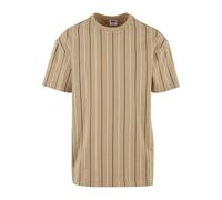 T-Shirt URBAN CLASSICS "Urban Classics Printed Pinstripe Tee", Herren, Gr. M, unionbeige, weiß, schwarz, 100% Baumwolle, gestreift, loose fit, Rundhals, Shirts T-Shirt (75889002-M)