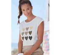 T-Shirt VENICE BEACH, Damen, Gr. 36/38, weiß, Jersey, Obermaterial: 100% Baumwolle, bedruckt, figurumspielend hüftlang, Rundhals, Shirts T-Shirt, mit Herzchen-Druck, Kurzarmshirt aus Baumwolle, Basic