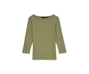 T-Shirt VERO MODA "VMCHLOE PANDA 3/4 BOATNECK TOP JRS", Damen, Gr. M, grün (oil grün), Jersey, Obermaterial: 95% Baumwolle, 5% Elasthan, unifarben, normal, U-Boot-Ausschnitt, Shirts T-Shirt, Baumwollm