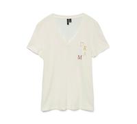 T-Shirt VERO MODA "VMEDA VANESSA SS TOP BOX JRS GA", Damen, Gr. XS, weiß (snow weiß print:dream), Jersey, Obermaterial: 100% Baumwolle, bedruckt, loose fit normal, V-Ausschnitt, Shirts T-Shirt (323213