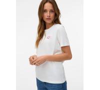 T-Shirt VERO MODA "VMFRIGGA PAULINA SS TOP BOX JRS GA", Damen, Gr. S, weiß (snow weiß print:i smile you), Jersey, Obermaterial: 100% Baumwolle, bedruckt, loose fit normal, Rundhals, Shirts T-Shirt (33