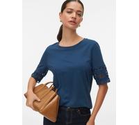 Vero Moda T-Shirt VMIVACY 2/4 O-Neck Top - 100% Baumwolle, Rundhals, Lochstickerei - Dark Denim Gr S