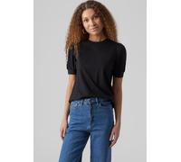 T-Shirt VERO MODA "VMKERRY 2/4 O-NECK TOP VMA JRS NOOS", Damen, Gr. L (40), schwarz, Jersey, Obermaterial: 100% Baumwolle, unifarben, feminin, figurumspielend hüftlang, Rundhals, Kurzarm Puffärmel, Sh