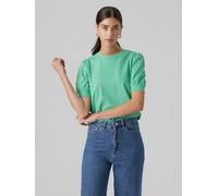 T-Shirt VERO MODA "VMKERRY 2/4 O-NECK TOP VMA JRS NOOS", Damen, Gr. S, grün (jade cream), Jersey, Obermaterial: 100% Baumwolle, unifarben, figurumspielend hüftlang, Rundhals, Puffärmel, Shirts T-Shirt